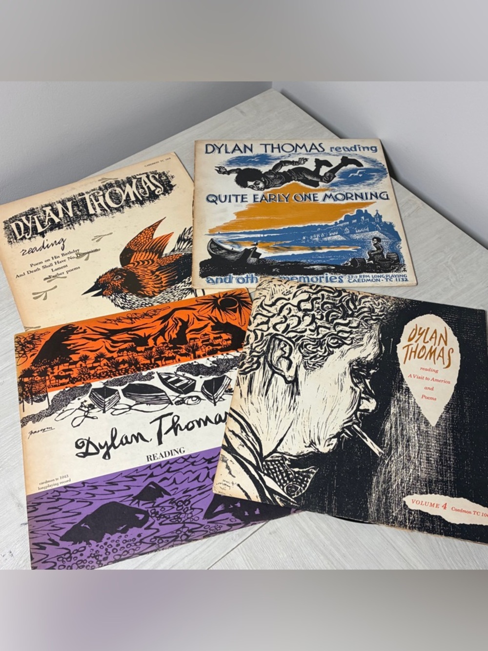 Vintage Set of Four Dylan Thomas Caedmon LP Spoken Word Poetry Acceptable